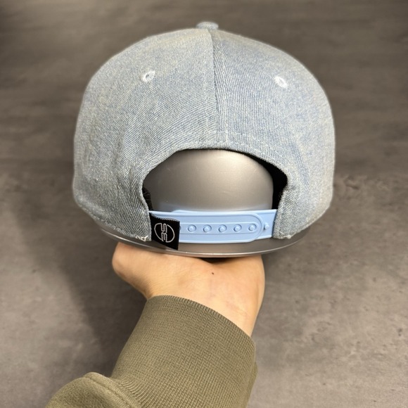 Black Ski Snapback Hat Blue Denim Chambray Brown Suede Trucker Gorpcore Cap - Picture 5 of 8